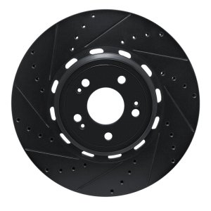 Genesis GV70 Electrified Brake Rotor (1) - Front Left - R1 Concepts - Drilled & Slotted - Black - `21-`26 Genesis GV70 Electrified Brake Rotor (1) - Front Left - R1 Concepts - Drilled & Slotted - Black - `21-`26